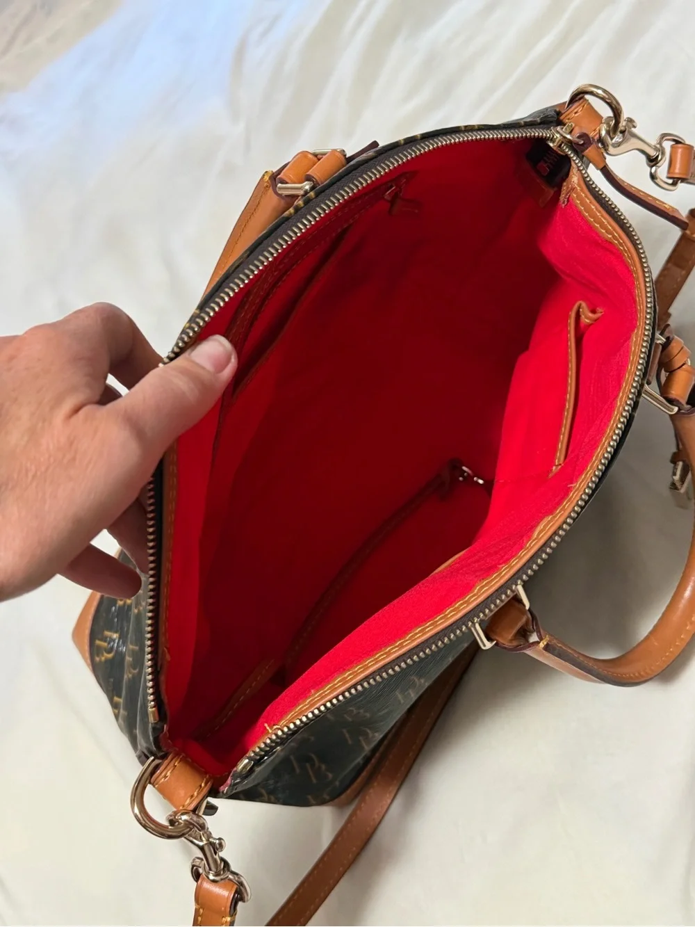 Dooney & Bourke Vanessa 1975 Signature Satchel with Tan Leather Trim